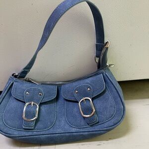 Blue Suede Women's Shoulder Bag Vintage Aesthetic